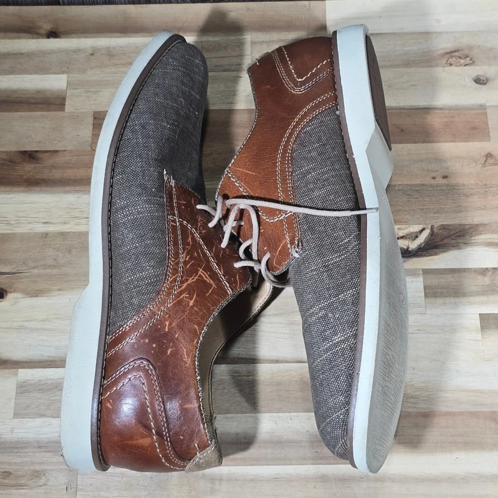 Joseph Abboud Canvas Leather Derby Shoes 12M Brown Tan Mixed‎ Media Casual Dress